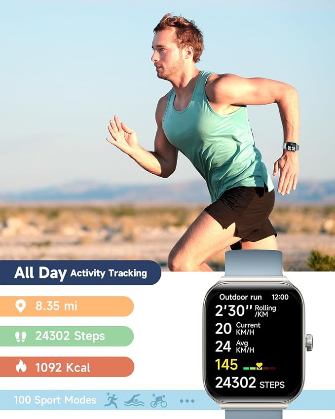 TOOBUR Smart Watch for Men Women Alexa Built-in, 1.95" Fitness Tracker with Answer/Make Calls, IP68 Waterproof/Heart Rate/Sleep Tracker/100 Sports, Fitness Watch Compatible iOS Android