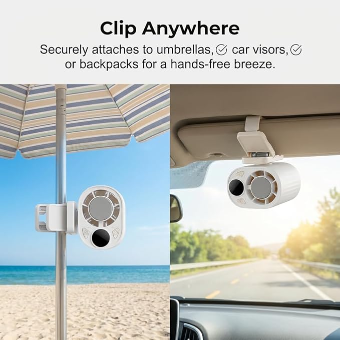 2026 Car Clip On Air Conditioner Fan, Portable Clip-On Fan, Mini USB Rechargeable Rotatable Fan, 3-Speed Silent Mini Bladeless Fans (Black)