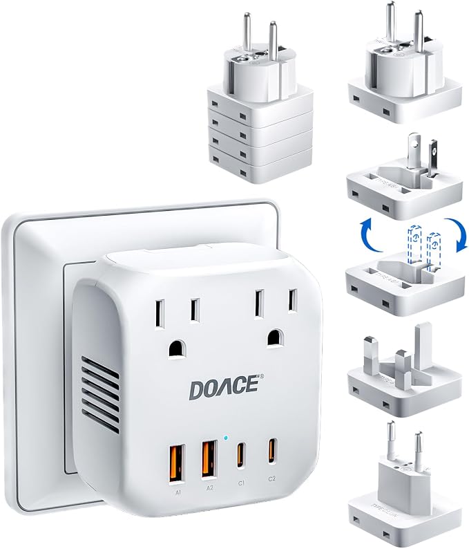Upgraded 2000W Voltage Converter US to Europe for Hair Dryer - 220V to 110V Converter for European Travel, Power Converter Adapter Combo with 2 PD/QC & UK/AU/US/IT/European Travel Plug Adapters