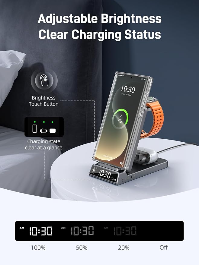 Magnetic Wireless Charger for Samsung, 3 in 1 Charging Station for Samsung Galaxy S26 Ultra/Z Fold/Flip 7, Foldable Android Charger for Samsung Galaxy Watch Ultra/8/7/Galaxy Buds4 Pro