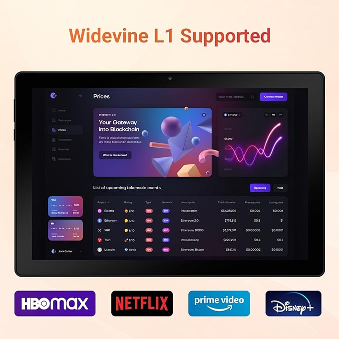 10 Inch Android Tablet, Octa-Core Processor, 24GB RAM 64GB ROM, IPS HD Display, Android 15, Dual Camera, 5000mAh Battery, Widevine L1 Certified, WiFi Bluetooth Tablets ﻿ (White)