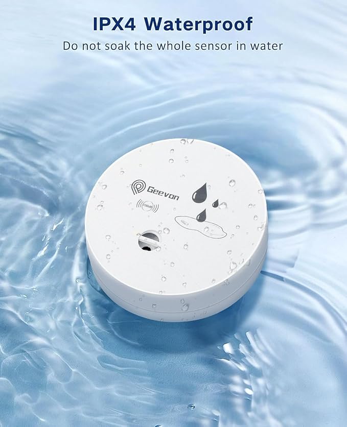 Geevon 5 Pack Water Leak Detectors, 100dB Water Sensor Alarms Flood Detector for Basements, Bathrooms, Laundry Rooms, Kitchens, Garages, and Attics, Water Alarms Battery-Operated (Battery Included)