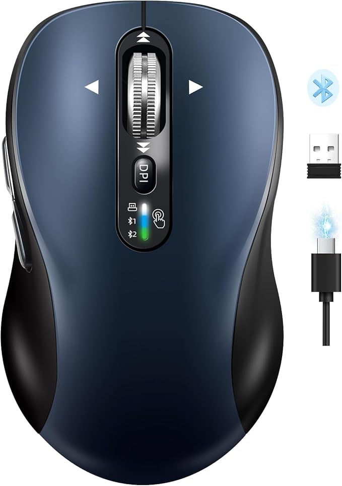 INFINMIND Wireless Bluetooth Mouse Rechargeable,Multi Device Ergo Computer Mouses,4-Way Super Scrolling,± 3200 DPI,10 Buttons,Plug&Play,Quiet,USB Cordless Mice for Laptop,Tablet,Mac,iPad,PC,Phone