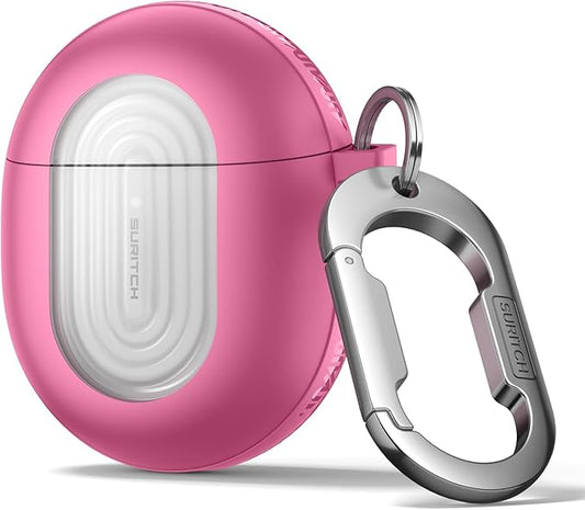 SURITCH Magnetic Bumper Cases for Google Pixel Buds Pro 2 (2024) and Pixel Buds Pro (2022) Case Cover, Rugged Shockproof Protective Covers with Carabiner & Cleaning Kit & Removal Tool, Pink