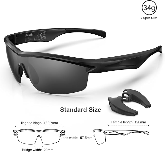 Bluetooth Audio Smart Glasses for Cycling Running Driving | Polarized Sports Sunglasses with Open-Ear Speakers, Hands-Free Calls, Voice Assistant, UV Protection, IPX5 Waterproof for Hiking Fishing
