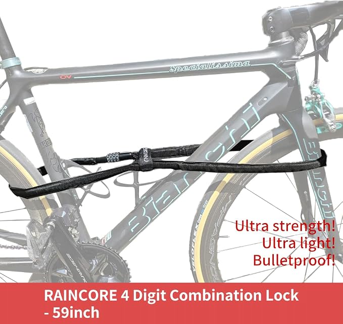 RAINCORE Light Weight Bike Cable Lock for Heavy Duti Anti Theft - 59inch (150cm) - 0.4lb (184g) - Bike Chain Lock with Chain Cutter Proof Fiber - Patented Korea - Security Cable (59 incehs)