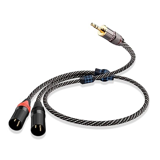 Audiophile 3.5mm to Dual XLR Male Y Splitter Cable,15 AWG 4N OFC Core,24K Gold-Plated Plugs with Nylon Braid for Studio Recording,Home Theater,Speakers,Hi-Fi Audio System(9.84ft/3m)