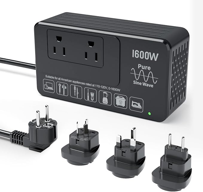 220V to 110V Converter for European International Travel - Eleclead 1600W Voltage Converter US to Europe for Hair Dryer, Straightener, Curling Iron, Plug & Play - Power Any U.S. Appliances in 220-250V