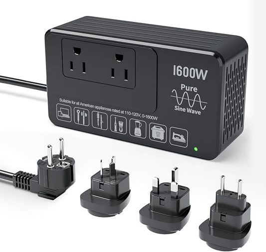 220V to 110V Converter for European International Travel - Eleclead 1600W Voltage Converter US to Europe for Hair Dryer, Straightener, Curling Iron, Plug & Play - Power Any U.S. Appliances in 220-250V