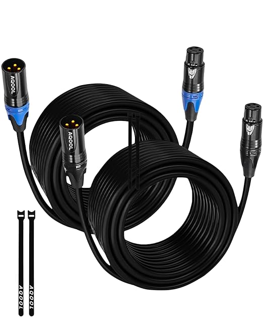 25ft XLR Cables 2 Pack, Balanced Microphone Cable with Gold-Plated 3-Pin, OFC XLR Male to Female Mic Speaker Cord for Microphones, Preamps, Speaker Systems