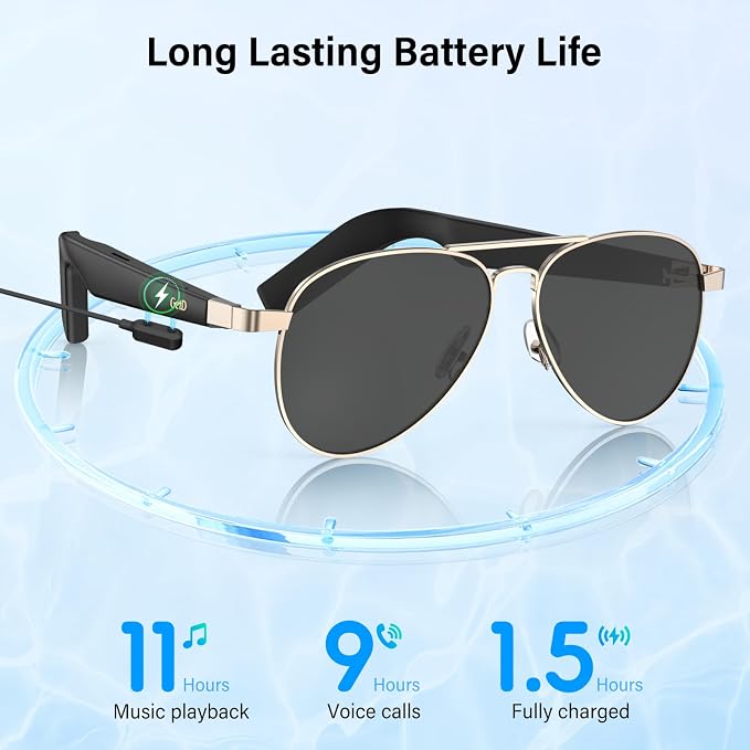 GetD AI Smart Glasses for Men Women with Classic Aviator, Nylon Polarized Bluetooth Sunglasses, Smart Sunglasses with ChatGPT AI Translation with for 145 Languages