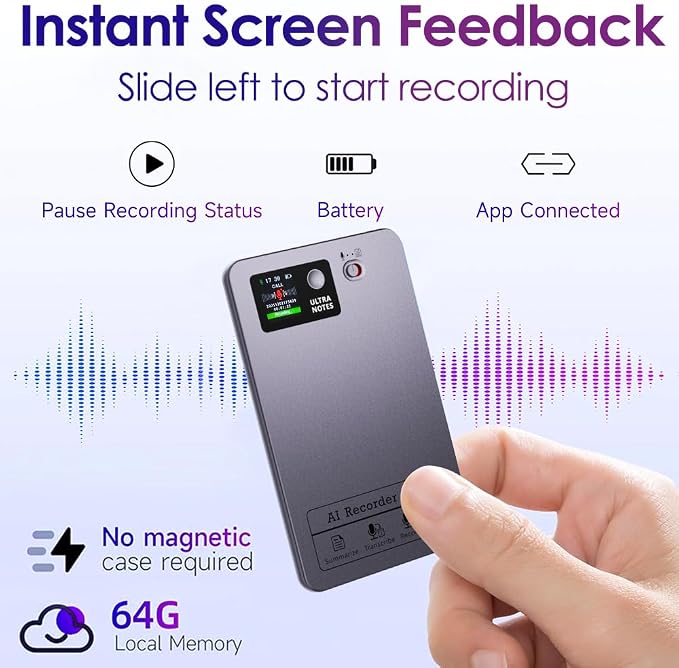 Pocket Digital AI Voice Recorder - AI Note Taking Device, Note Taker Smart Recorder for Lectures, Noise Reduction, Supports 152 Languages, APP Control, 64GB Small Audio Recorders with Transcription