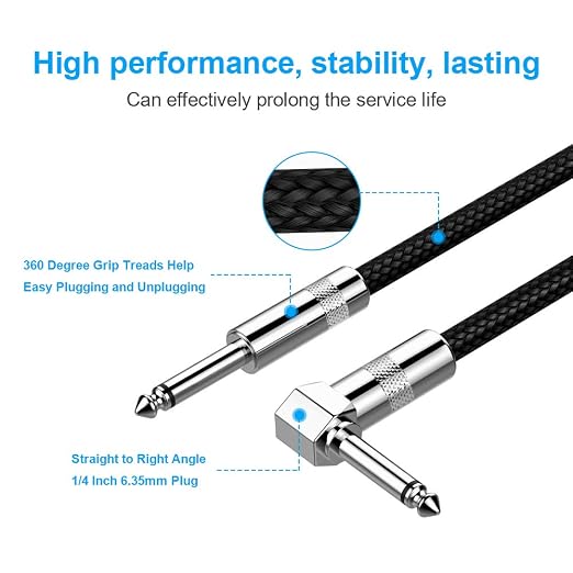 New Bee Guitar Cable 20 ft Electric Instrument Cable Bass AMP Cord 1/4 Straight to Straight for Electric Guitar, Bass Guitar, Electric Mandolin, Pro Audio (Right Angle)