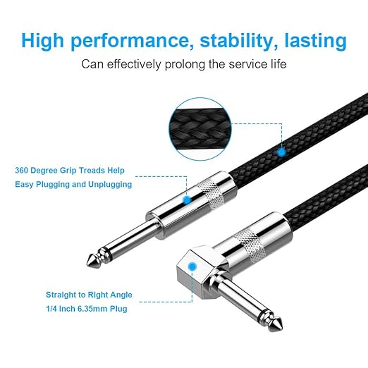 New Bee Guitar Cable 30ft Electric Instrument Cable Bass AMP Cord 1/4 Right to Straight for Electric Guitar, Bass Guitar, Electric Mandolin, Pro Audio