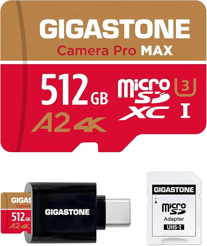 【5-Years Data Recovery】 GIGASTONE 512GB Micro SD Card with USB 3.2 Type C Card Reader, 4K Camera Pro MAX, Speed Up to 170MB/s Compatible with Gopro, DJI, Dash Cam, MicroSDXC UHS-I A2 V30 U3