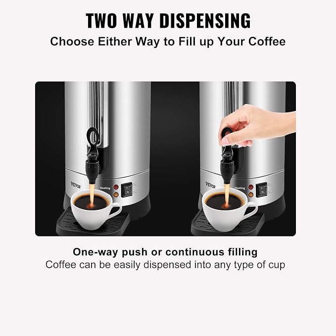 VEVOR Commercial Coffee Urn, 110Cups/16.5L Stainless Steel Large Coffee Dispenser, 1500W 110V Electric Coffee Maker Urn For Quick Brewing, Hot Water Urn for Easy Cleaning