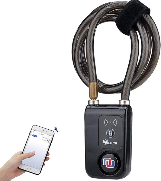 Smart Bike Cable Locks Bicycle Lock Bluetooth APP Controlled Nulock 110db,47 inch Long Braided Steel Motorcycle Lock Anti Theft, IP44 Splash-Proof Bike Alarm Lock for Scooter/Stroller/Gate