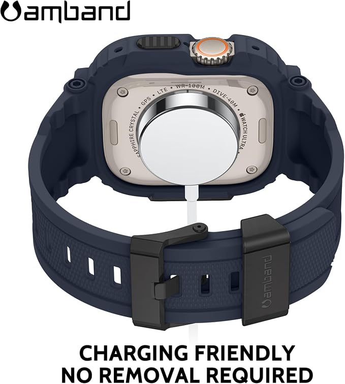 amBand for Apple Watch Ultra 3/2/1 Case, M1 Sport Series Durable Bumper and Screen Protector Fits iWatch Ultra Bands 49mm, Waterproof Gym Workout Accessories for Running Swimming Boating - Navy Blue
