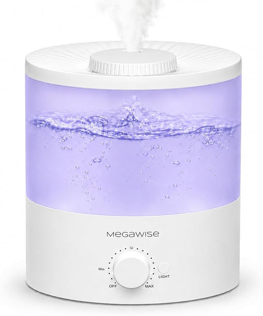 Megawise Cool Mist Humidifiers for Bedroom, 2L Tank Ultra-Quiet Humidifier for Large Room, 40H Runtime with 7 Color Ambient Light, Auto Shut-Off Protection