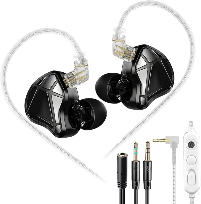 KZ Axas Gaming Earbuds Wired with Mic for PS4 PC Xbox PS5, Noise Isolation IEM for Gaming with Low Latency, Comfort-Fit Earphones for Laptop, Consoles and Mobile (Black, Mic)