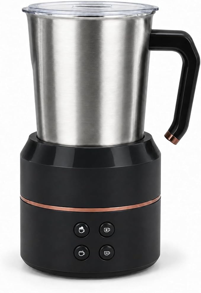 Electric Milk Frother 8.5oz, 4-in-1 Automatic Milk Steamer for Coffee, Latte, Cappuccino, Detachable Stainless Steel Cup, Dishwasher Safe, Magnetic Whisk, Precise Spout for Latte Art, (Black)
