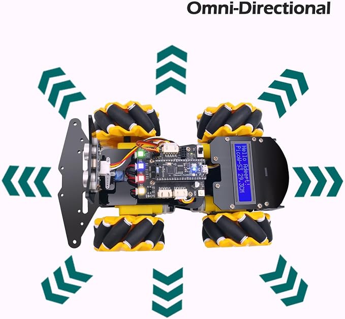 Adeept 4WD Robot Kit Omni-Directional Mecanum Wheels Car for ESP32-S3 Banana Pi PicoW-S3 DIY STEM Remote Educational Robotic with LCD1602 Display, Python Code PDF Tutorials