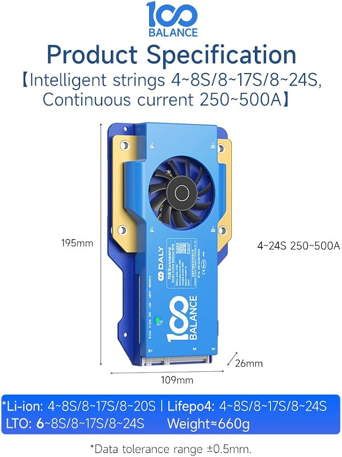 DALY BMS 300A 8S - 17S Built in Bluetooth 1A Active Cell Balancing RS485 CAN for 24V - 60V LiFePO4/Li - ion/LTO Battery Packs Perfect for Golf Cart, Home Energy System, E - Bike