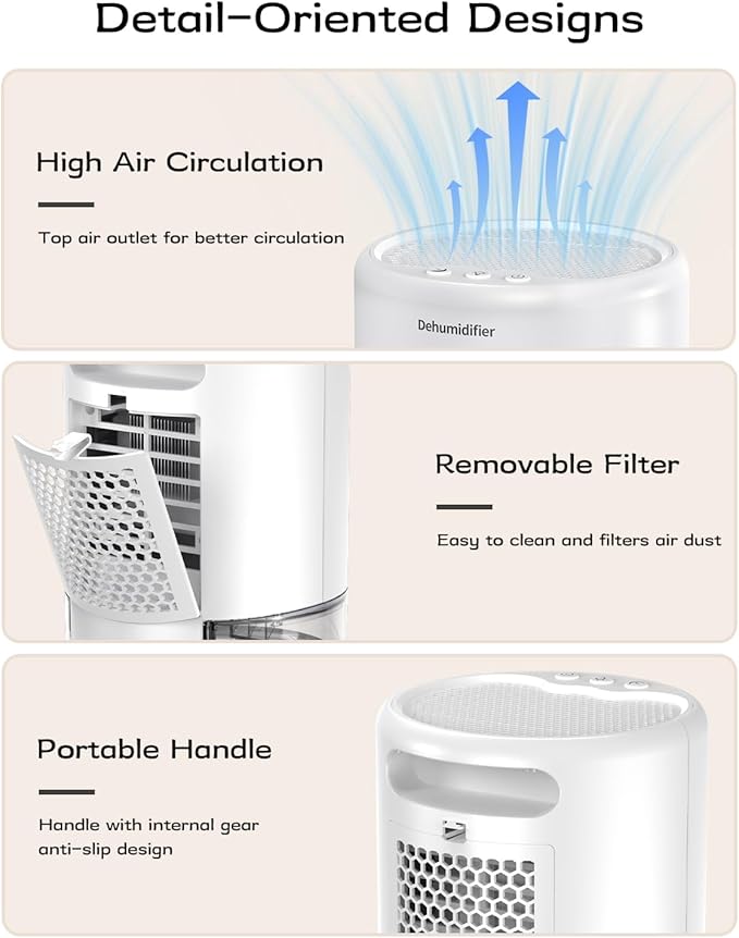 Dehumidifier, 35 oz Small Dehumidifiers for Home, Bathroom, Bedroom, Rooms, Ultra-Quiet with Sleep Mode, 7 Color Lights & Auto Shut Off, Compact & Portable for Closet, RV, Basement, Energy Saving