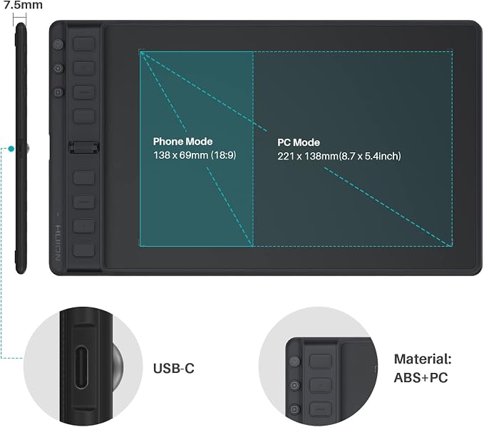 HUION Inspiroy 2 Medium Drawing Tablet with Scroll Wheel 8 Customized Keys Battery-Free Stylus 60° Tilt Support for Digital Art, Design, Sketch, 9x5inch Graphics Tablet, Black