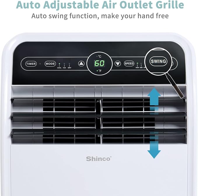 Shinco 7500 BTU DoE/12,000 BTU Portable Air Conditioner, Portable AC Unit with Built-in Cool, Dehumidifier&Fan Modes for Room up to 450 sq.ft, with Remote Control, 24 Hour Timer, Installation Kit