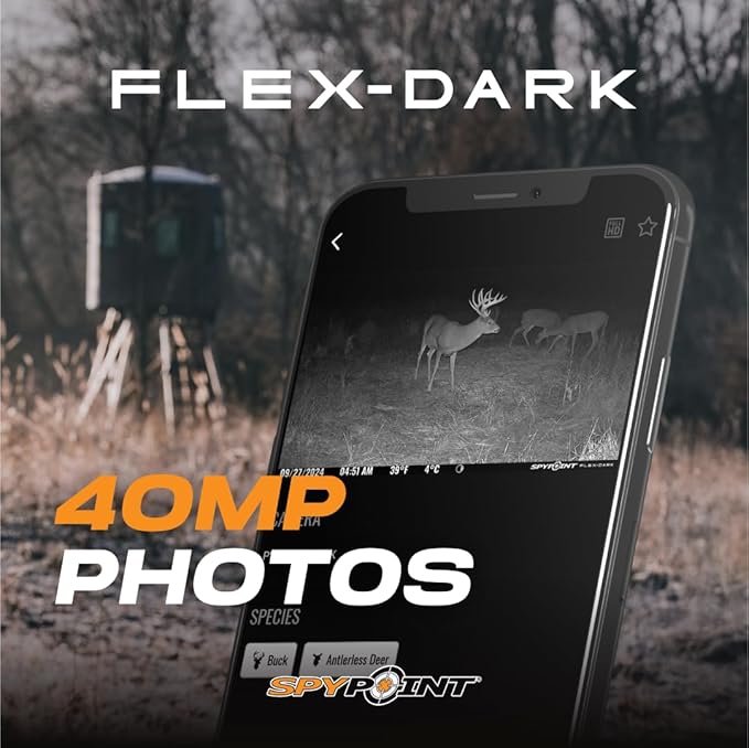 SPYPOINT Flex-Dark Ultimate Pack with SD Card + LIT-22 - Cellular Trail Camera, 40MP Photos, 1080p Video + Sound, No-Glow Game Camera, Hunting Night Vision, Motion Activated,100ft Detection