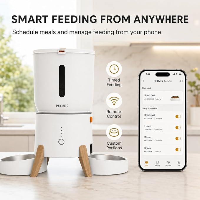 Automatic Cat Feeder 2-in-1 Dual Cat Food Dispenser, Cat Feeder Automatic & Timed Automatic Pet Feeder, Smart App Control with Voice Recording, 5L Large Capacity, for 2 Cats & Small Dogs