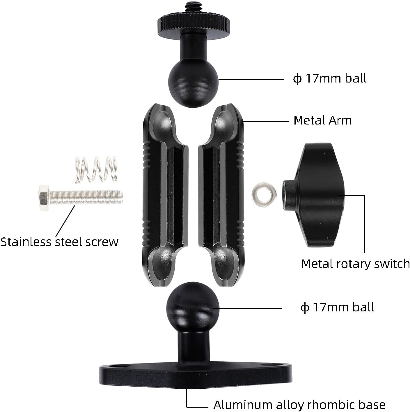 xik Metal 1/4"-20 Mount with Drill Plate Base for Monitors, Action Camera，CCTV Cameras, Camcorders, 360° Rotation Adjustable Camera Mount for Installation on Car Dashboard, Ceiling, and Walls