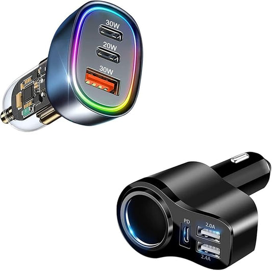 IDOLCO 80W [Dual PD3.0& QC3.0] USB Car Charger & 4 in 1 168W USB C Car Charger Multi USB Cigarette Lighter Adapter