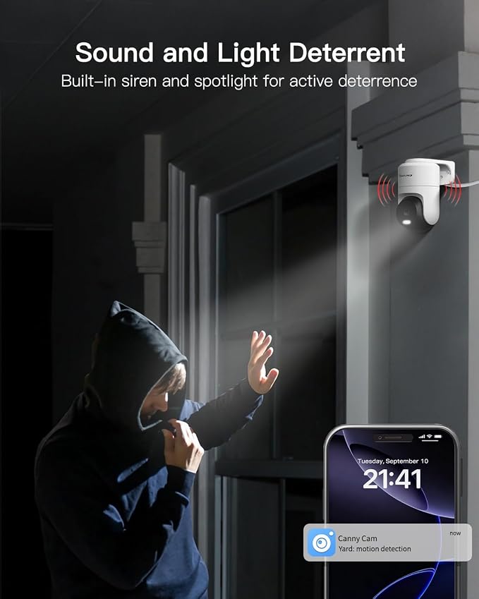 VIMTAG 2.5K 4MP Outdoor Security Camera, Pan/Tilt WiFi Home CCTV Camera, 360° View & Motion Tracking, Color Night Vision, 2-Way Audio, AI Detection Alarm, IP66, Cloud & SD Card Storage, Works w/Alexa