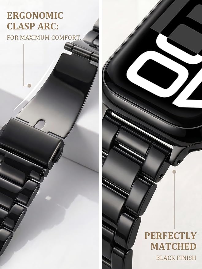V-MORO Resin Strap Compatible with Apple Watch Band Series 11/10/9/8/7 46mm 45mm 44mm 42mm,Men Women Fashion Lightweight Black Wristband Replacement for iWatch Series 6/5/4/3/2/1/SE