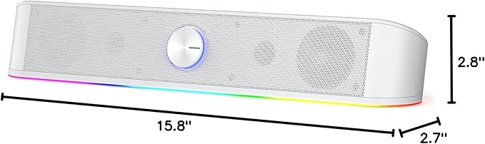 Redragon GS560 RGB Desktop Soundbar, 2.0 Channel Computer Speaker with Dynamic Lighting Bar Audio-Light Sync/Display, Touch-Control Backlit with Volume Knob, USB Powered w/ 3.5mm Cable, White