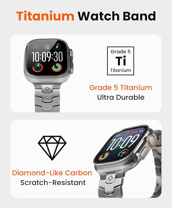 AGIS02 Titanium Band for Apple Watch Ultra 3/2/1 Band 49mm & Series 11/10 46mm, Grade 5 Titanium Ultra Watch Band for Men with DLC Coating, Durable and Lightweight iWatch Metal Strap