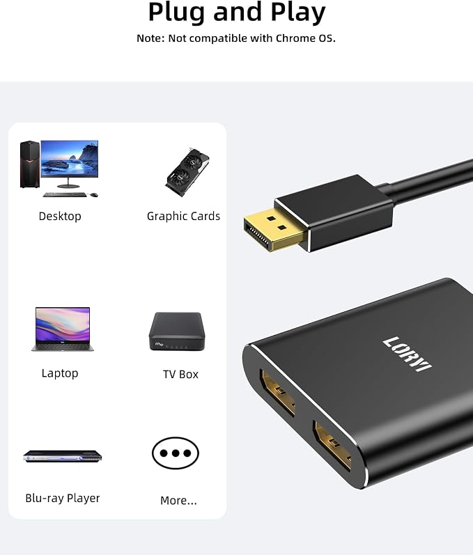 Displayport to Dual DisplayPort Splitter Adapter,4K60Hz MST Displayport hub 1 in 2 Out Display Port for Dual Monitors,DP1.4 Display Port Splitter for Desktop, Laptop,Extend Display