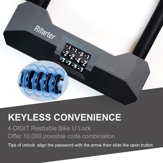 Bike Locks Heavy Duty Anti Theft, 18mm Bike Lock U Lock Combination with 5Ft Steel Cable, 4-Digit Resettable Combo Bike U Lock with Mounting Bracket for Bicycles, Scooter, Moped, Ebikes