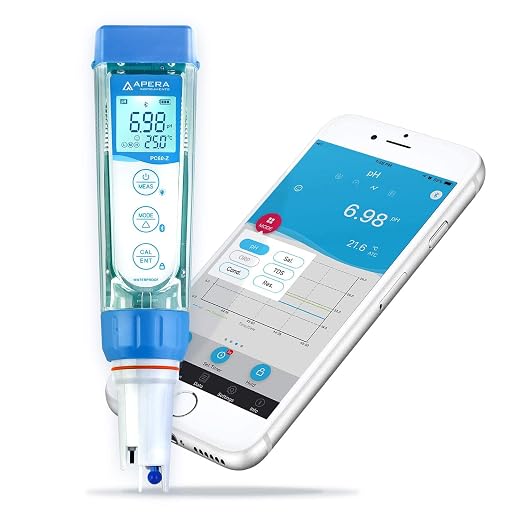 Apera Instruments PC60-Z Bluetooth Multi-Parameter pH/Conductivity/TDS/Salinity/Resistivity Smart Meter Tester Powered by ZenTest Mobile App with Cloud-Based Datalogger