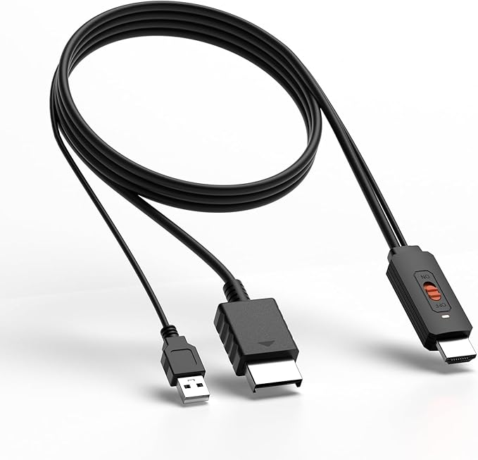 PS2 to HDMI Adapter HD-Link Cable Support ON/Off Switch, Converter PS3 Video Signal to HDMI Signal with True Ypbpr HD Signal Output (100% Improve Video Quality for PS2 and PS3)