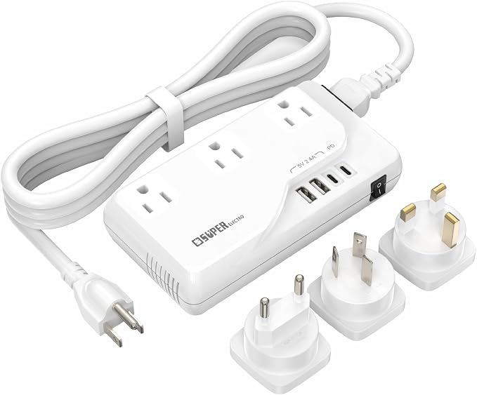 220v to 110v Voltage Converter, International Travel Adapter with 4 USB Charger (2 USB C), 3 AC Sockets and EU/UK/AU/Plug Power Adaptor for Hair Dryer Straightener/Curling Iron