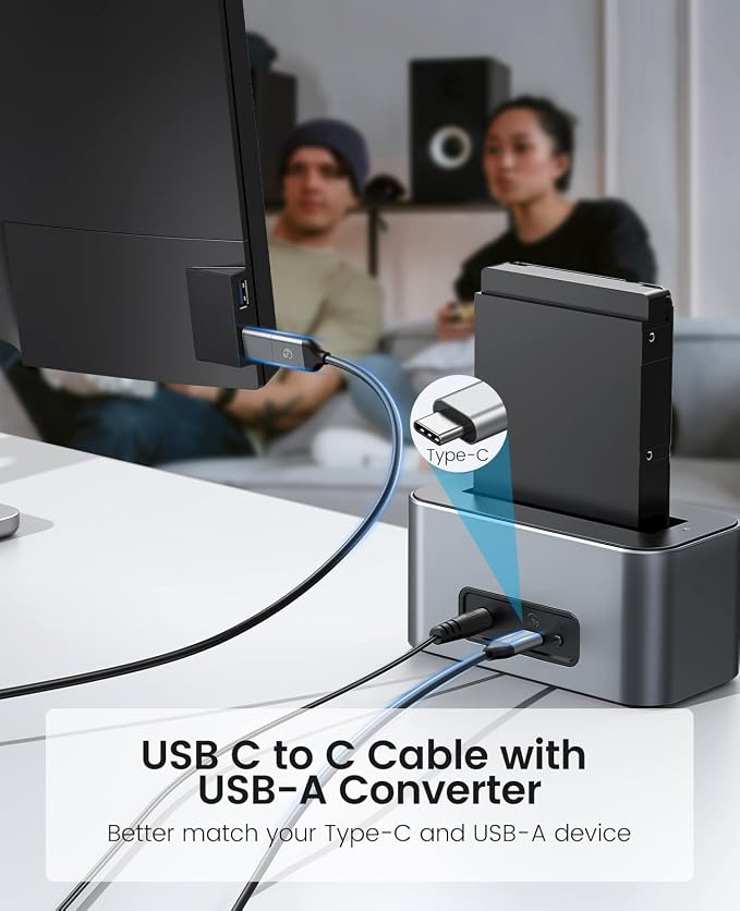 ORICO Hard Drive Docking Station Aluminum USB C to SATA 3.0 (6 Gbps) Hard Drive Enclosure for 2.5/3.5 Inch SSD HDD UASP Supported with 12V 2A Power Supply Max Up to 18TB (6616C3)