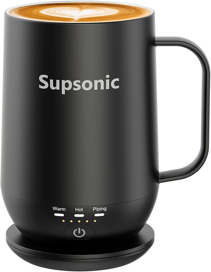 Supsonic - 16oz Self Heating Coffee Mug, Smart Heated Coffee Mug Faster Direct-Contact Heating Up to 149°F, Coffee Mug Warmer Set with Auto Shut-Off - Gifts for Men Women | S2