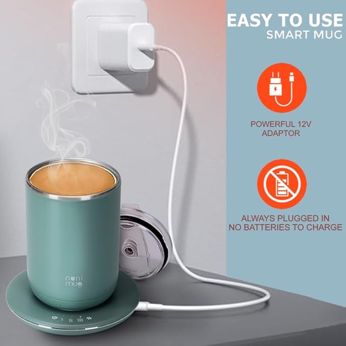 Self Stirring Coffee Mug - 10 Oz No Batteries Smart Dual Function 3 Temperature Levels Control to Stir & Heat Beverages - Powerful 12V Electric Cup in a Gift Box (Green)