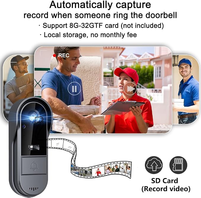 TKMARS Doorbell Camera Wireless No Subscription with Monitor for Home/Apartment, Video Doorbell 1080P No App/WiFi Needed, Intercom 2-Way Talk,Waterproof Door Bell with Recording & Night Vision