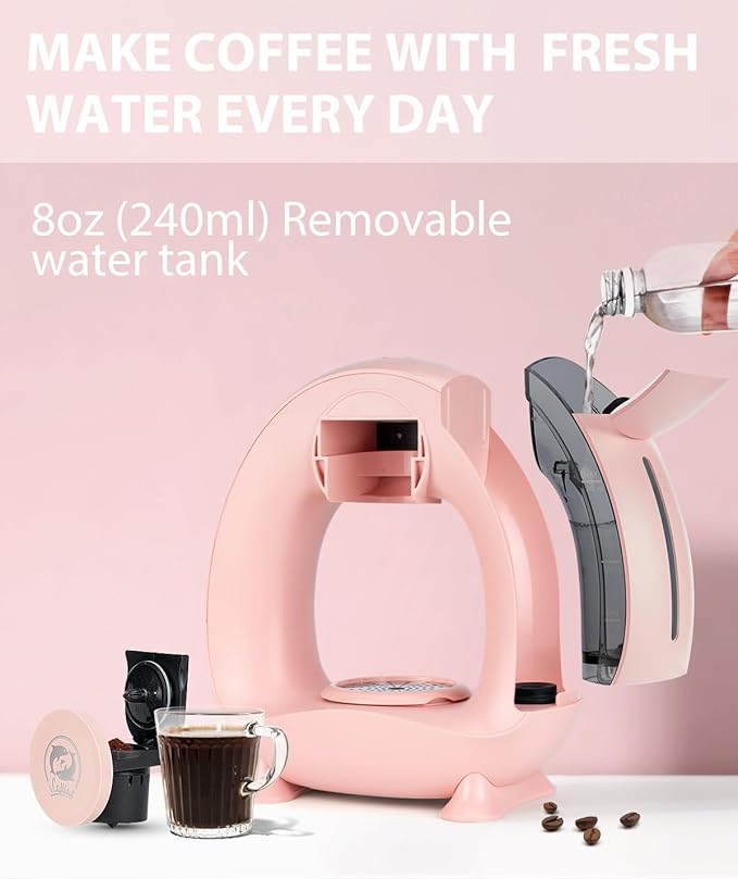 i Cafilas 2-in-1 Coffee Maker, Fast Brew in 1.5mins, Single Serve Coffee Machine Compatible with K-Cup Pods & Ground Coffee, 1400W with 20s Preheat, Compact for Home,Small Place,Office&RV, 4-8oz,Pink