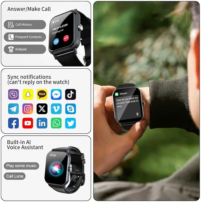 Smart Watch for Men Women with Calling, 1.83" Fitness Tracker with Heart Rate/Sleep Monitor, Step Tracker, New Gen Fitness Watch with 120 Sports Modes, IP68 Waterproof Smartwatch for Android/iOS Black
