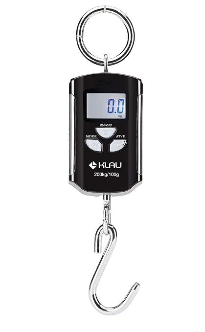 Klau Portable Fish Scale, 200 kg / 400 lb,Black and Silver | Heavy Duty Digital Hanging Scales, LCD Display with Backlight, For Home Farm Market Hunting